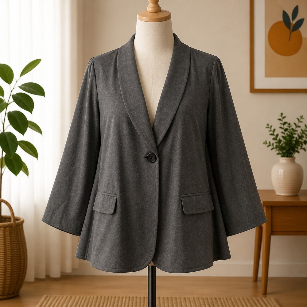 NWT SG Susan Graver Tailored Blazer Women 4XP Gray Shawl Lapel Single Button